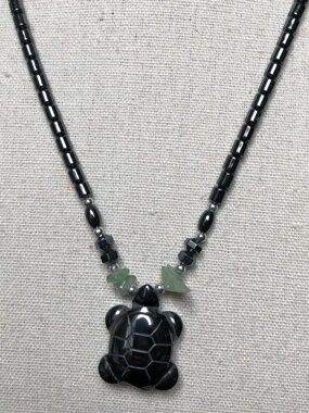 Hematite Turtle Necklace with Natural Stone